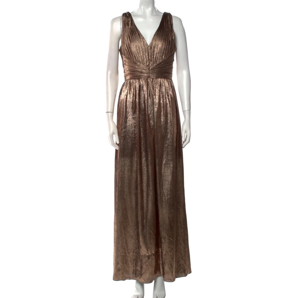 Zac Posen Metallic Bronze Maxi Evening Dress